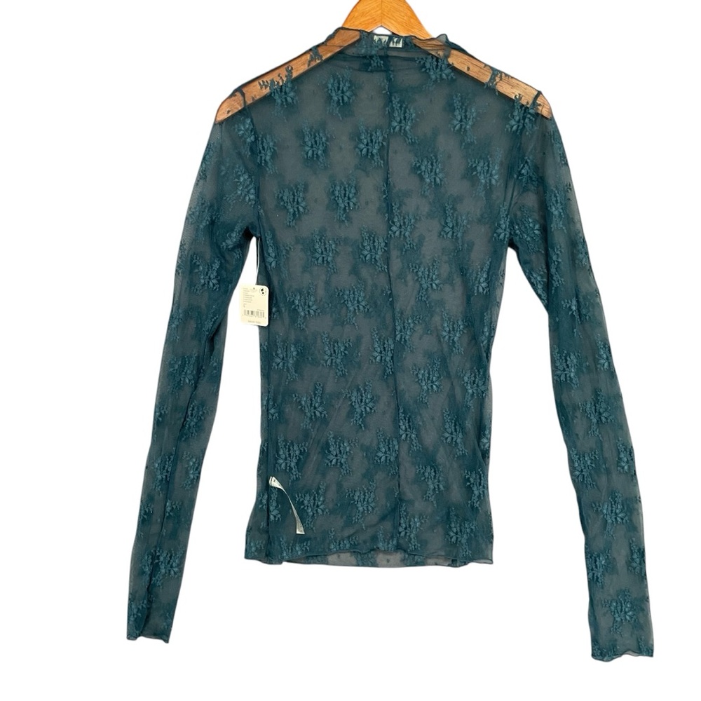 Sheer Long-Sleeve Floral Texture Top in Teal
